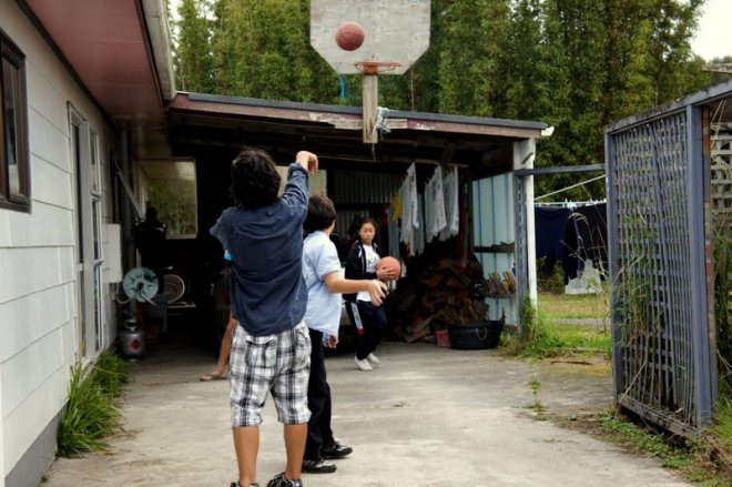 Matiu and Dain playing basketball