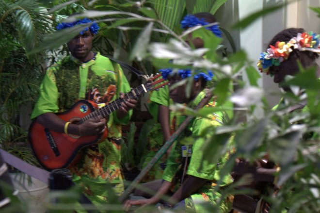 musicians in the airport